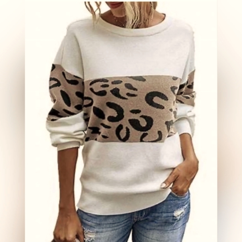 PRETTYGARDEN Leopard Cheetah Color Block Sweater Size M